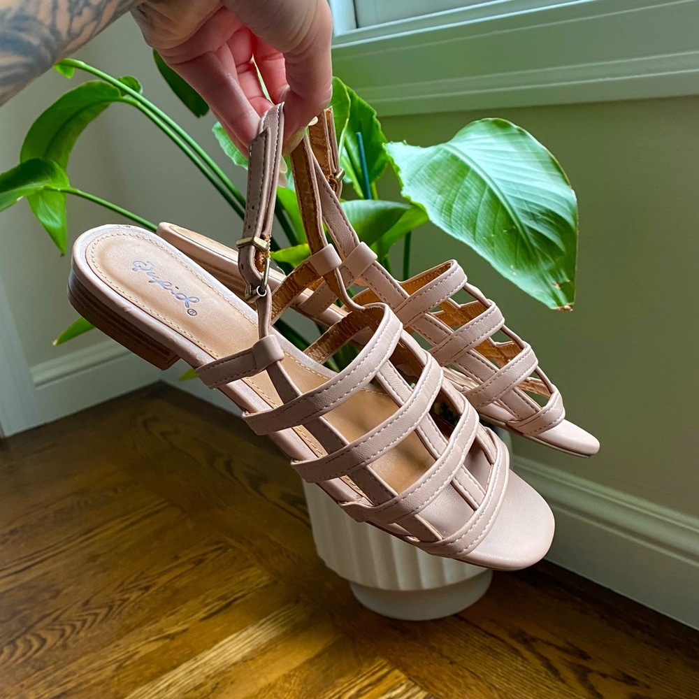Nude Caged Flat Sandals